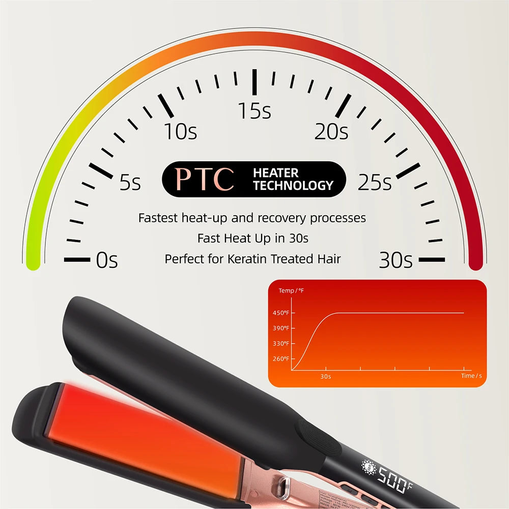🔥 Lisseur Professionnel 500°F – Plaques Larges & Ions Plasma
