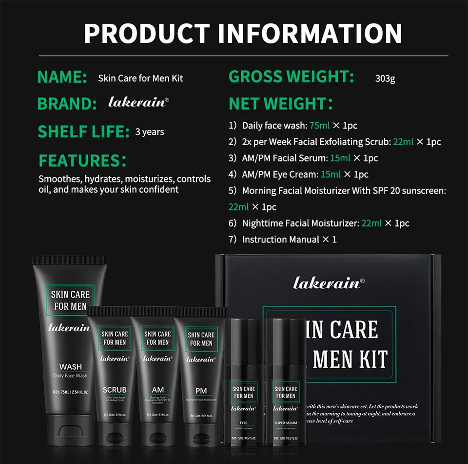Kit Facial Tout-en-Un pour Homme – Peau Fraîche, Hydratée et Visiblement Jeune