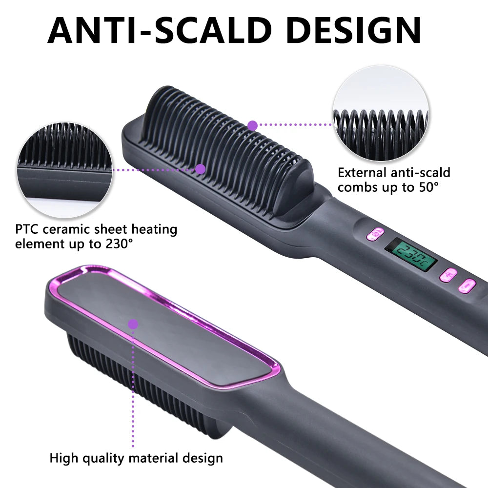 🔥 Peigne Lissant Électrique – Brosse Chauffante Anti-Brûlure