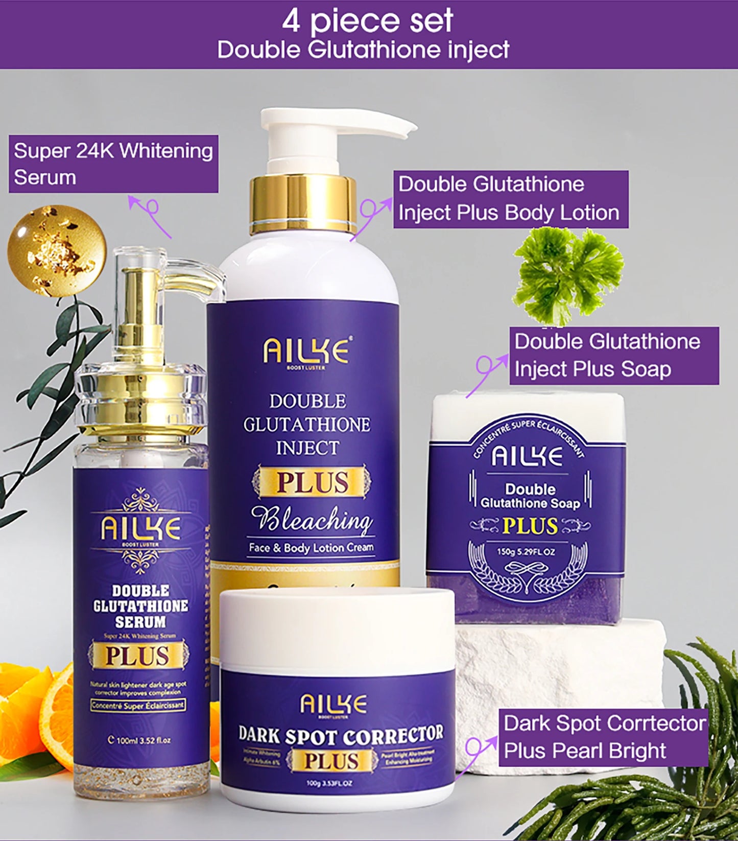 ✨ AILKE Glutathione PLUS – Kit Éclaircissant & Hydratant