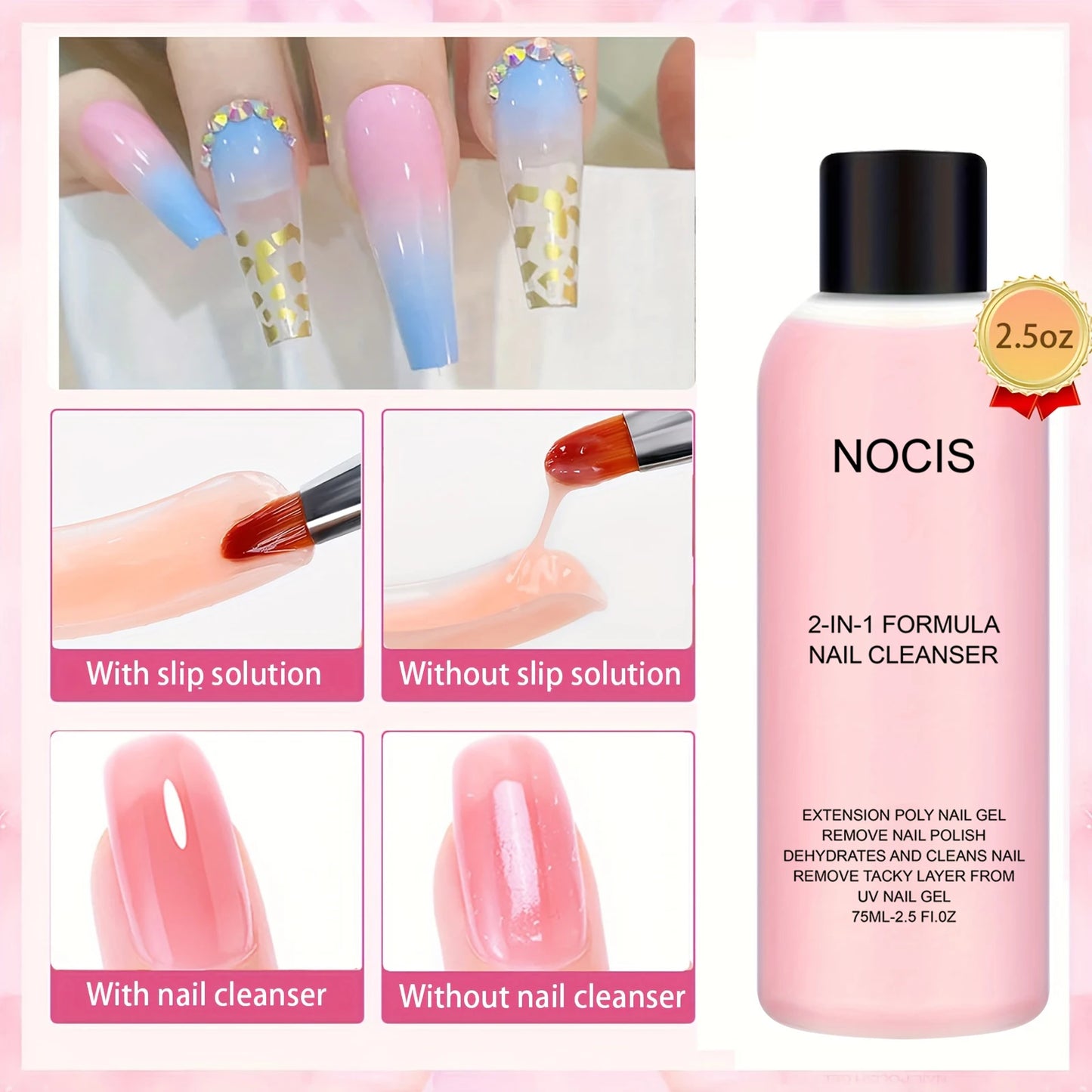Gel 2-en-1 Nettoyant & Dissolvant Ongles 💅 | Solution Professionnelle Poly Gel Anti-Stick pour Manucure Parfaite