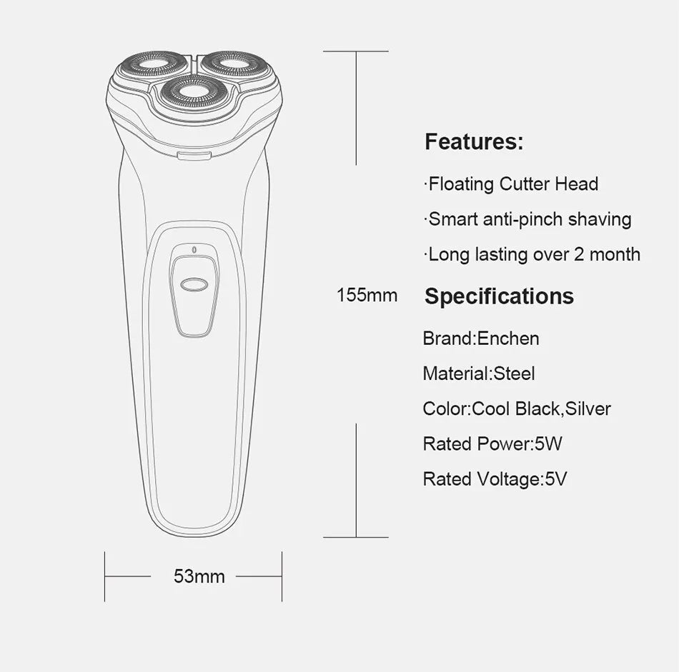 🪒 ENCHEN Blackstone – Rasoir Électrique 3D Rechargeable