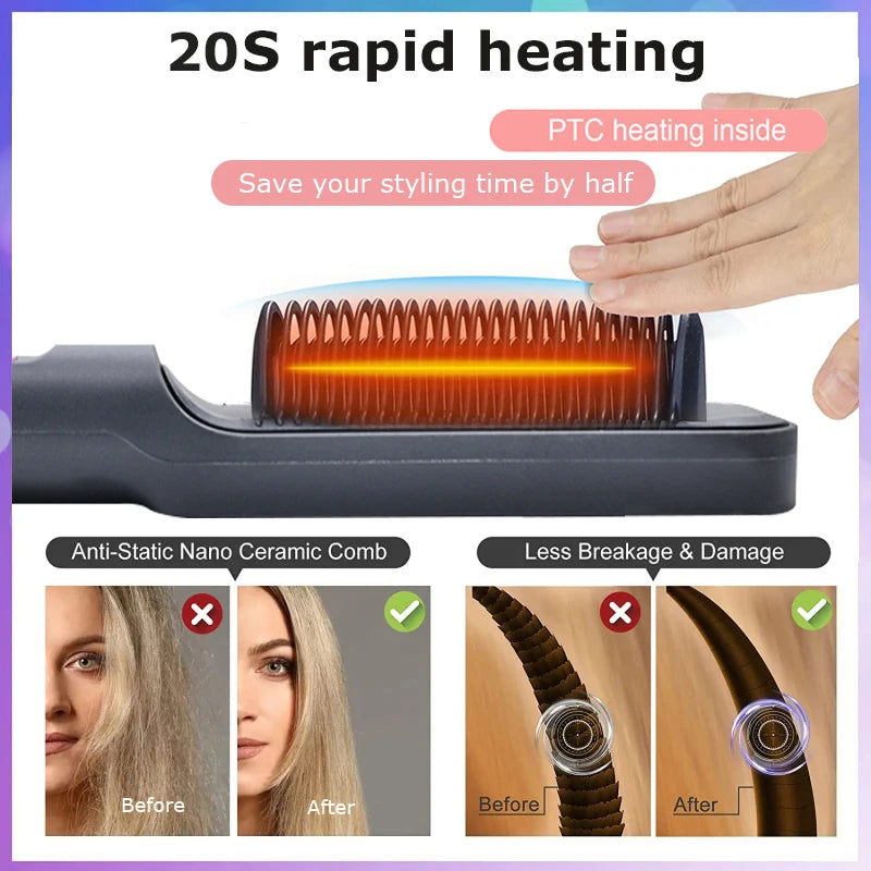🔥 Peigne Lissant Électrique – Brosse Chauffante Anti-Brûlure