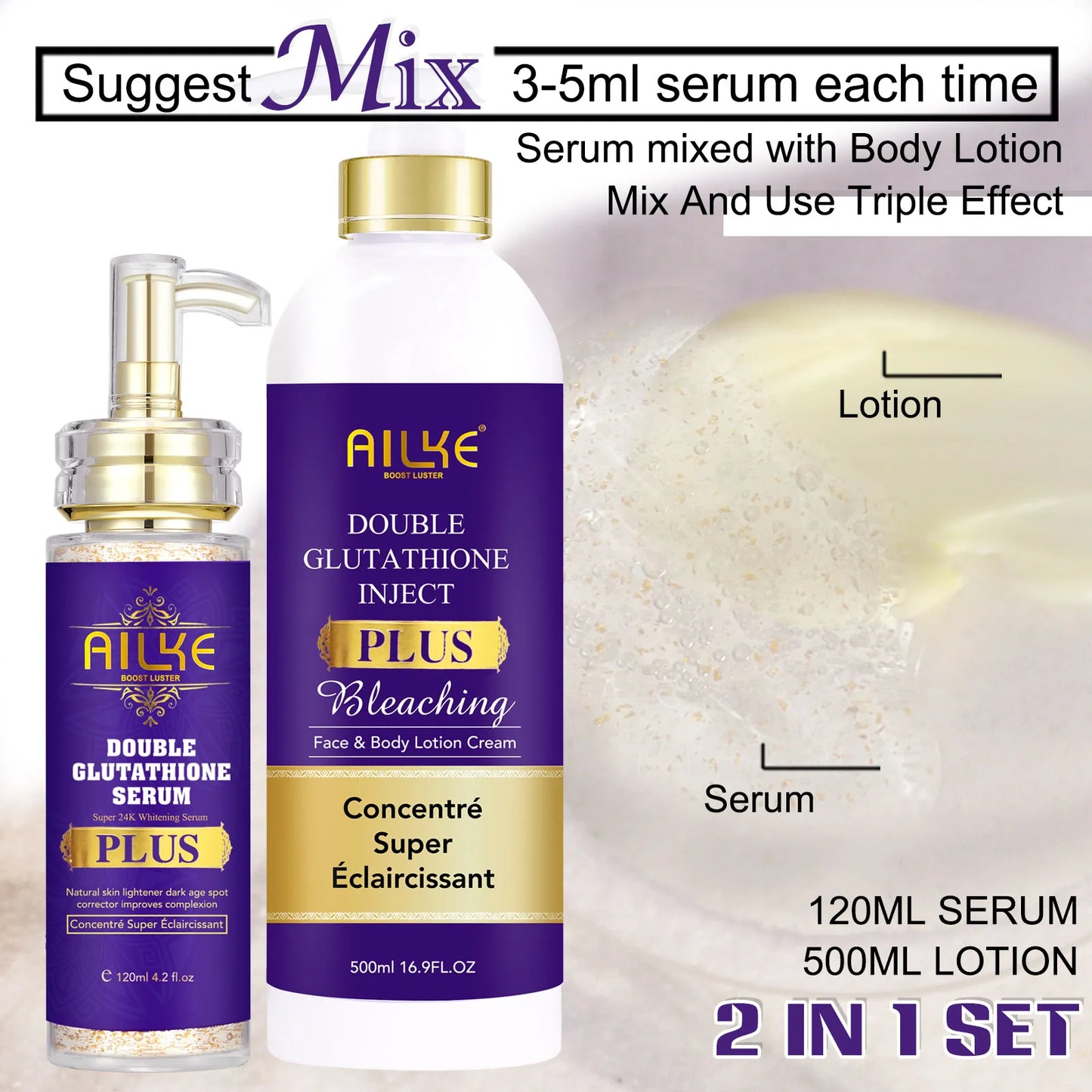 ✨ AILKE Glutathione PLUS – Kit Éclaircissant & Hydratant