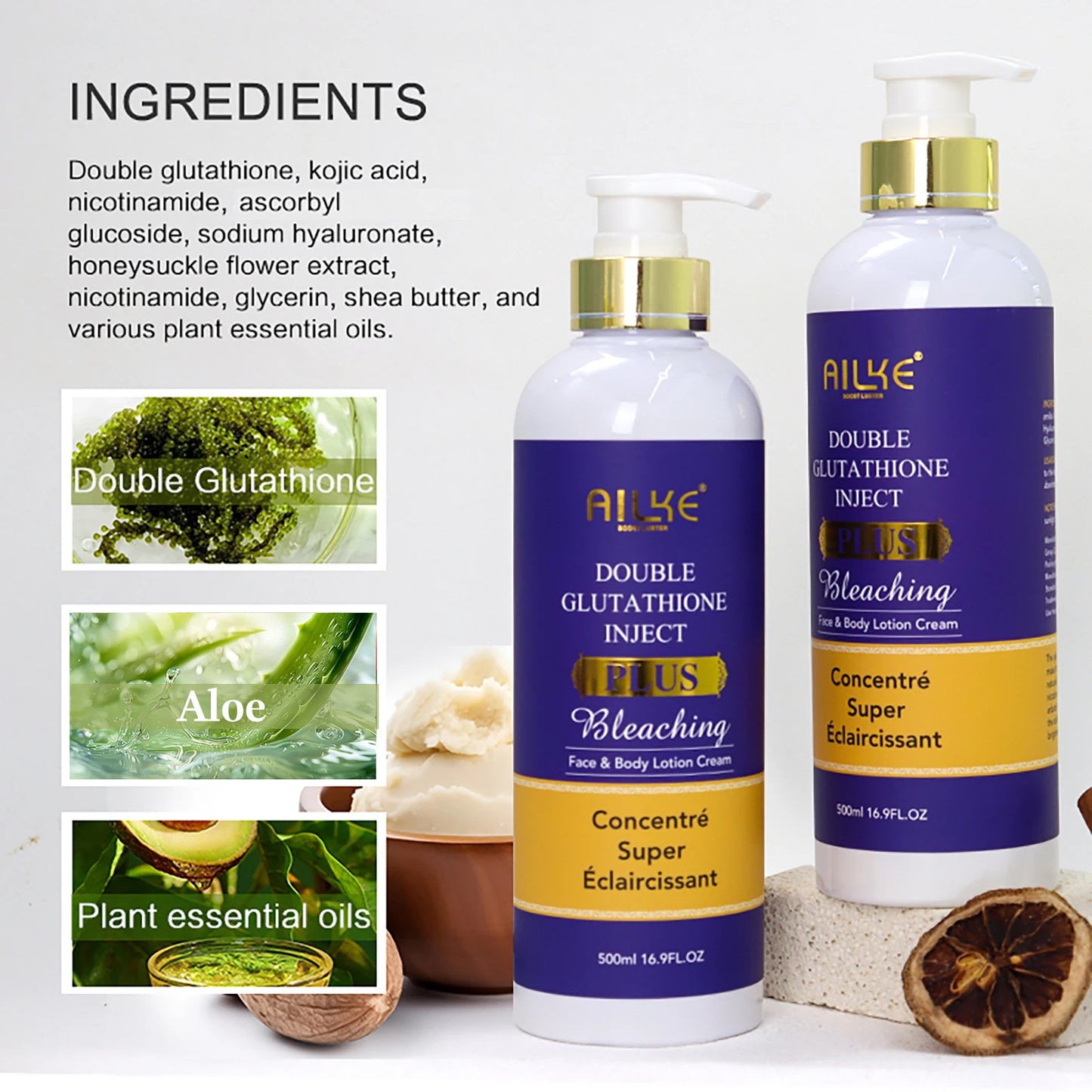 ✨ AILKE Glutathione PLUS – Kit Éclaircissant & Hydratant